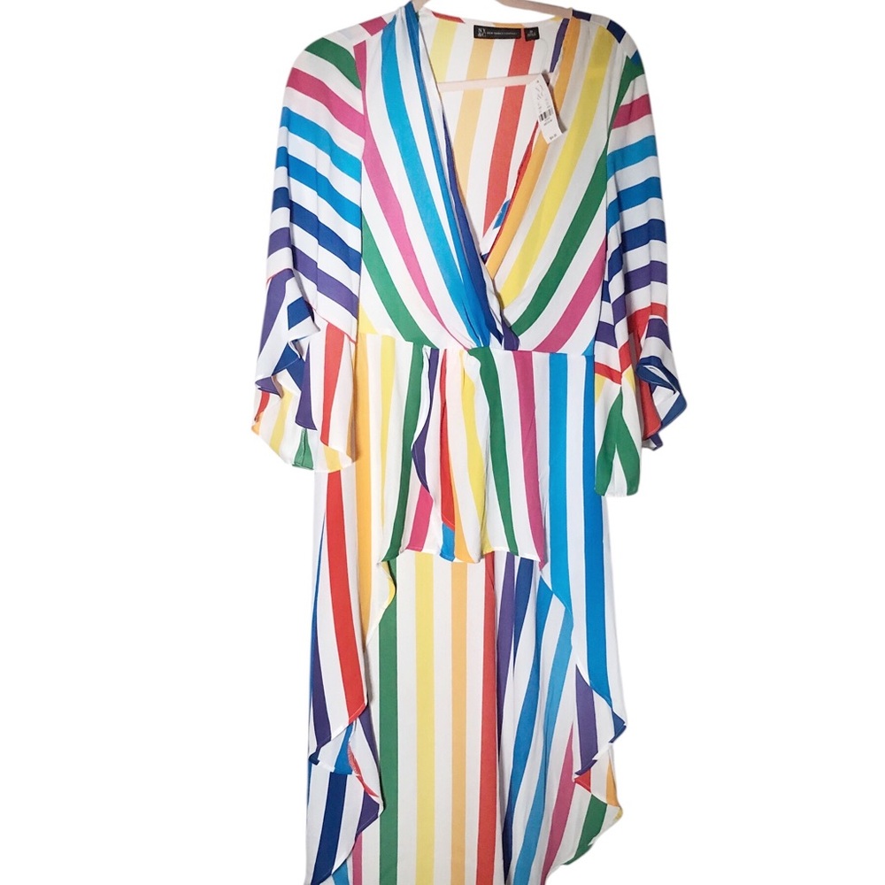 rainbow striped High-Low Dress NWT